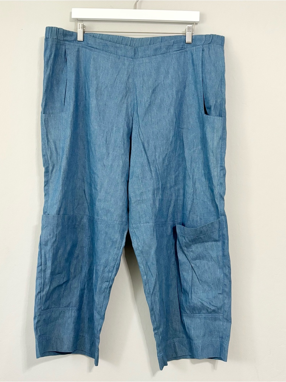 RUTI Light Blue Cropped Utility Cargo Relaxed Elastic Pants